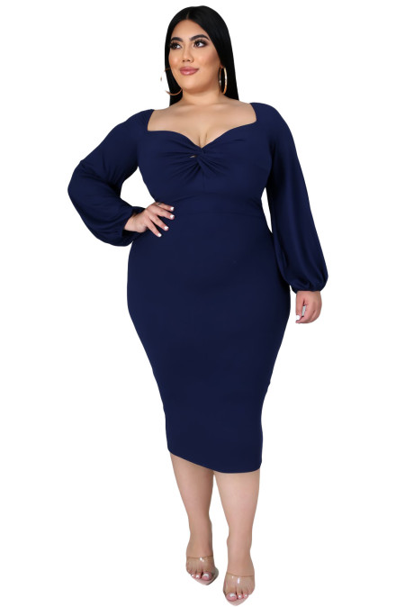 Midnight Blue Knot front Midi Dress
