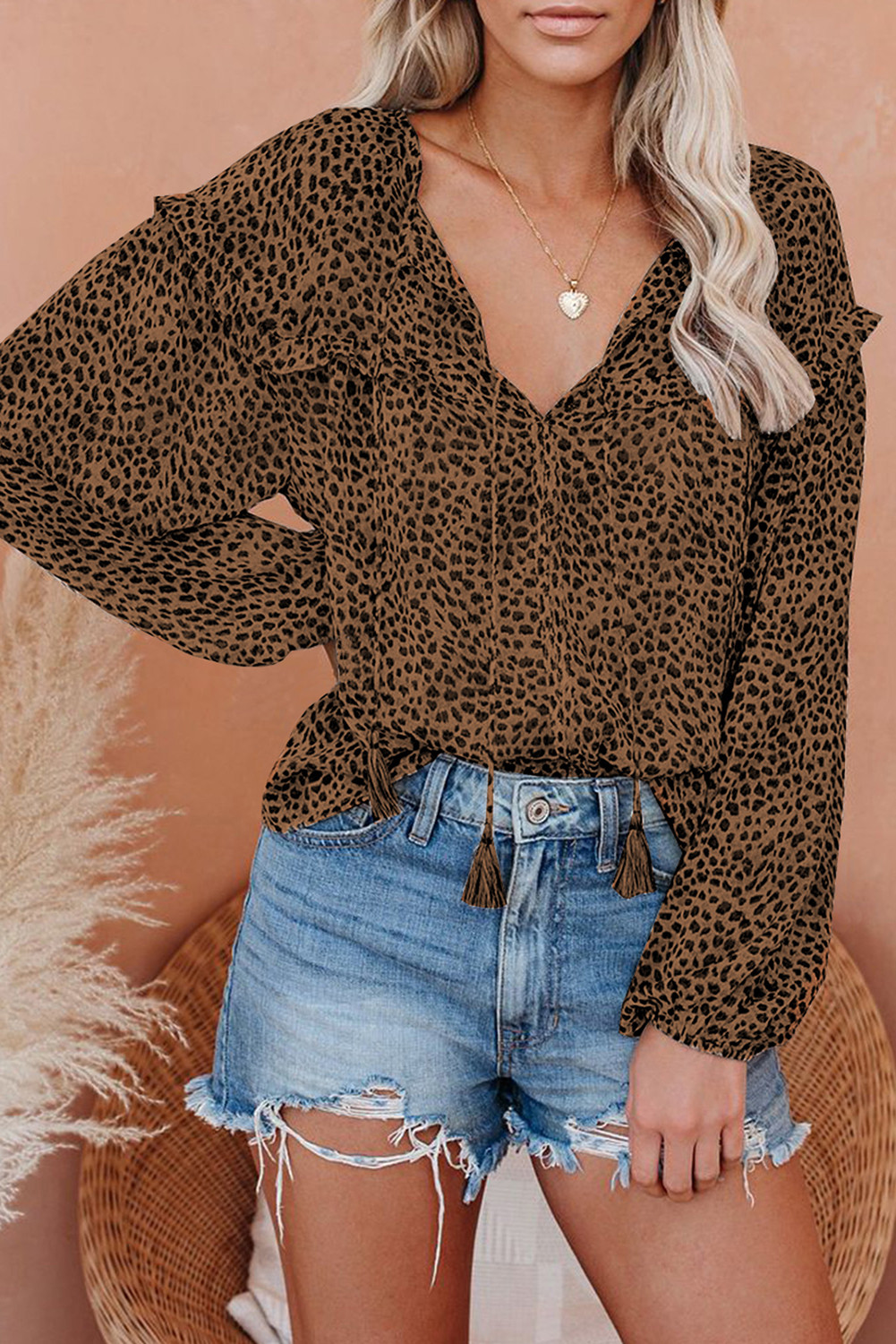 Leopard Print Ruffle Blouse