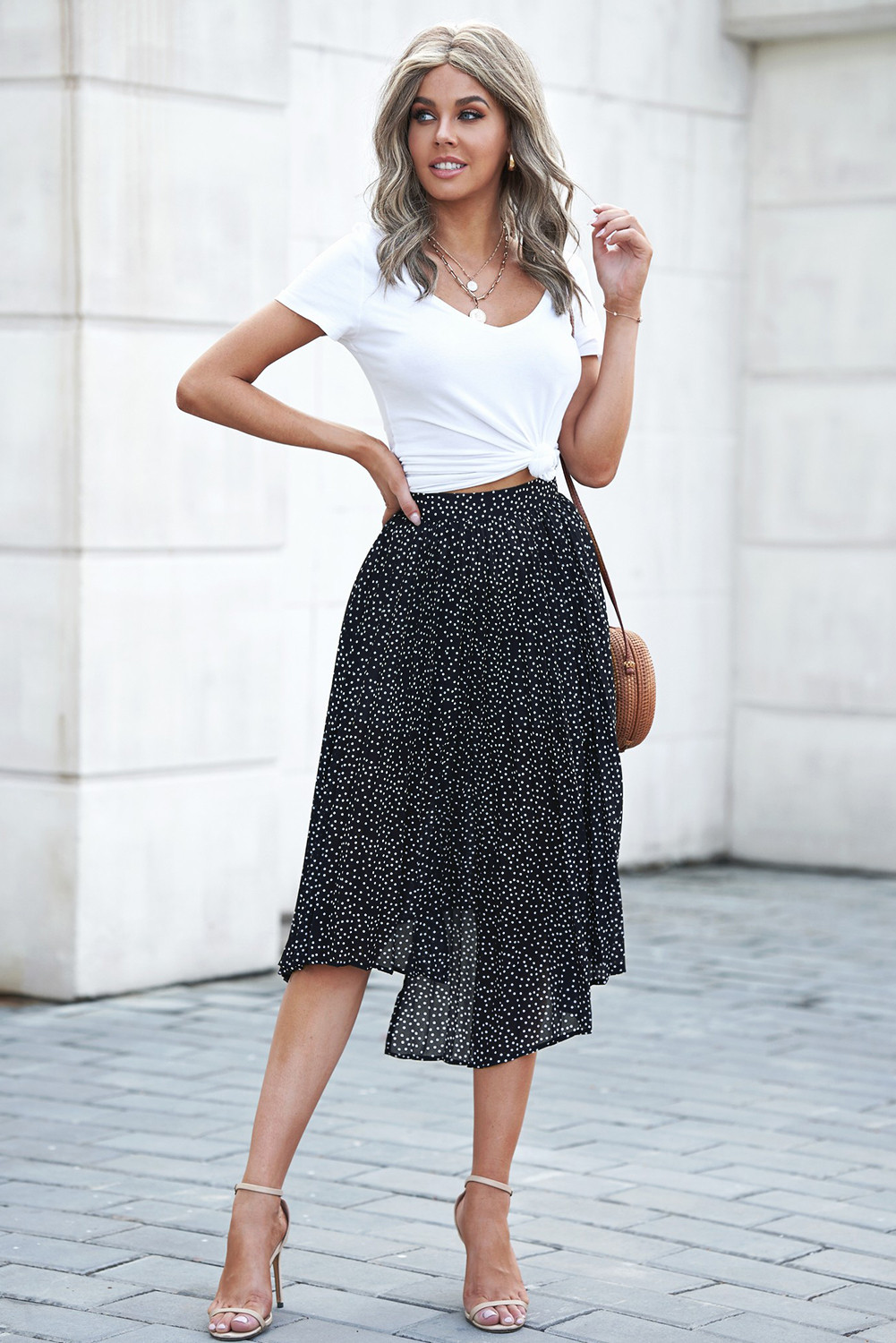 Polka Dot Pleated Skirt