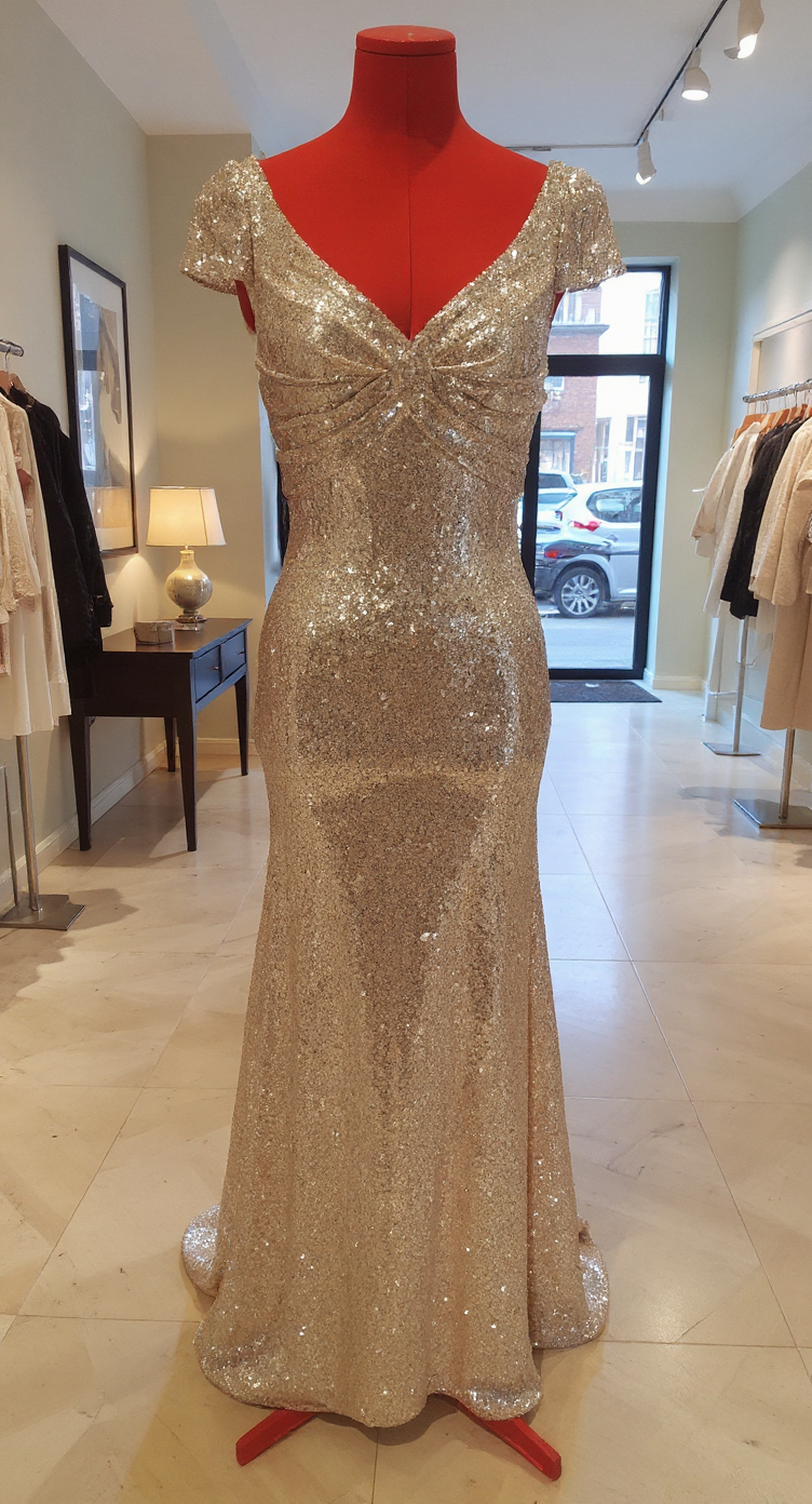 Matt Gold Sequin Backless Gown